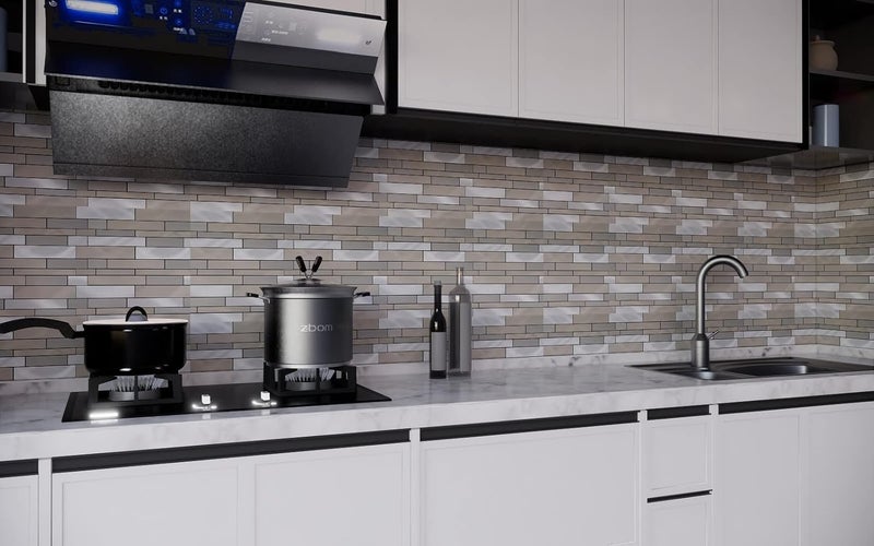 weimeisc 10 Sheets Peel and Stick Backsplash Tile for Kitchen, Self-Adhesive Mosaic Tile, Stick on Bathroom Vanities，Fireplace Décor, Laundry Table(11.25" X 12.7") (Light Brown) - Image 3